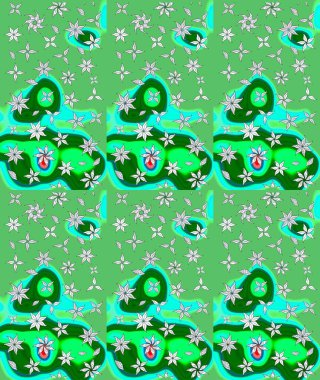 Suluboya çizim kalıbı. Çiçek izi. Suluboya tarzında yeşil renkte çiçekler.