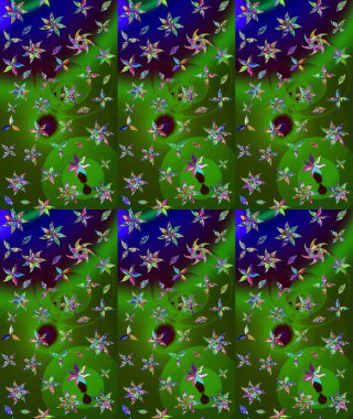 Renkli Bahar Teması eskiz kalıbı. Yeşil renkli çiçekler. Düz Çiçek Elementleri Tasarımı. Sevimli çiçek raster deseni.