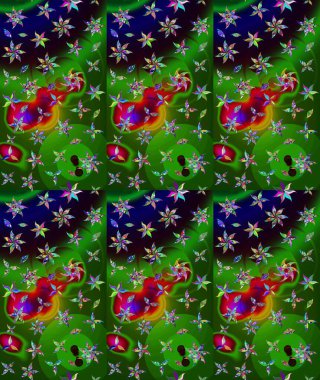 Raster illüstrasyonu. El çizimi çiçekli soyut çizim kalıbı. Yeşil renkte çiçekler.