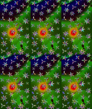 Raster illüstrasyonu. Yaprak ve çiçeklerin suluboya resimleri, yeşil renkte çizimler. Yumuşak, yeşil renkte bahar çiçekleri.