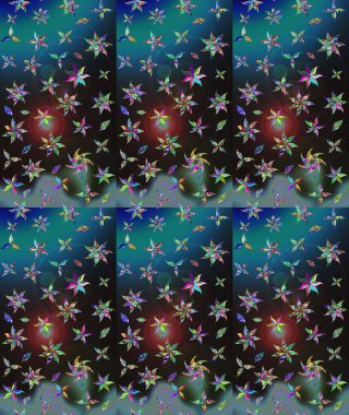 Raster illüstrasyonundaki çiçek desenli çizim. Düz Çiçek Elementleri Tasarımı. Renkli Bahar Teması eskiz kalıbı. Mavi renkte çiçekler.