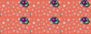 Turuncu ve nötr renklerde. Raster illüstrasyonu. Çiçek buketleriyle klasik tarzda eskiz deseni.