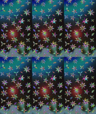 Raster illüstrasyonundaki çiçek desenli çizim. Düz Çiçek Elementleri Tasarımı. Renkli Bahar Teması eskiz kalıbı. Mavi renkte çiçekler.