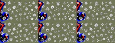 El çizimi çiçekli soyut çizim kalıbı. Raster illüstrasyonu. Yeşil renkte çiçekler.