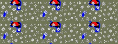 Renkli Bahar Teması eskiz kalıbı. Düz Çiçek Elementleri Tasarımı. Raster..