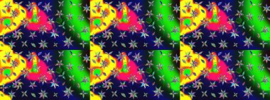 Çiçekli karalama şeklinde Raster çiçek deseni. Yeşil renkli çiçekler. Yumuşak, bahar çiçekli arka plan.