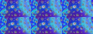 Raster illüstrasyonu. Egzotik çiçekler, mavi renkler üzerine botanik parlak klasik doğa. Klasik tropikal doğal elementlerin suluboya seti.