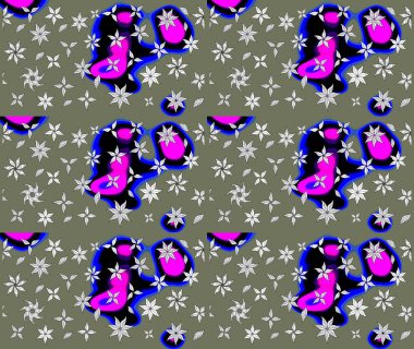 Yeşil renkli çiçekler. Hediye ambalaj kağıdı, tebrik kartları, posterler ve pankart tasarımı. Raster düz çiçek çizim deseni.