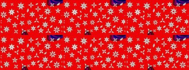 Çiçek desenli çizim. Raster illüstrasyonu. Asya tekstil tarzında. Kırmızı renkte çiçekler. Raster illüstrasyonu.