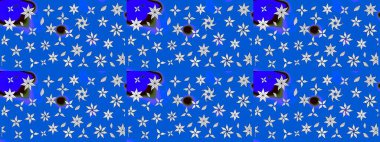 Raster illüstrasyonundaki çiçek desenli çizim. Mavi renkli çiçekler. Renkli Bahar Teması eskiz kalıbı. Düz Çiçek Elementleri Tasarımı.