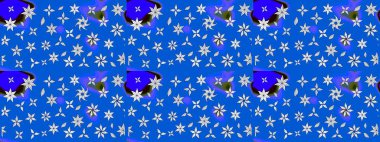 Çiçek desenli çizim. Raster illüstrasyonu. Mavi renkte Asya tekstili.