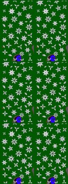 Yeşil ve nötr renklerde etnik çiçeklerle süslenmiş zarif bir eskiz. Raster Çiçek İllüstrasyon Şirin Tekstil.