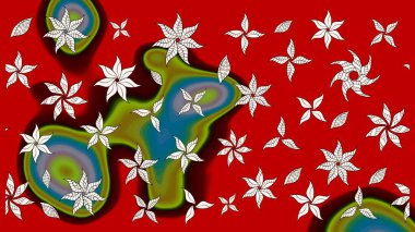 Raster illüstrasyonu. Çiçek desenli çizim. Düz Çiçek Elementleri Tasarımı. Kırmızı renkte çiçekler. Renkli Bahar Teması eskiz kalıbı. Asya tekstil tarzında.