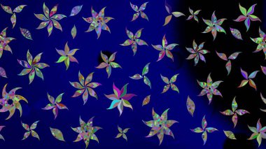 Parlak renkli çiçekleri ve mavi yaprakları olan harika bir çiçek deseni. Halk tarzı. Modern çiçek arkaplanı. Moda baskıları için zarif bir şablon.