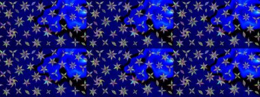 Bir sürü mavi soyut çiçekli tropikal eskiz deseni. Varicoloblue Raster çizimi. Küçük çiçekte sevimli çiçek deseni var..