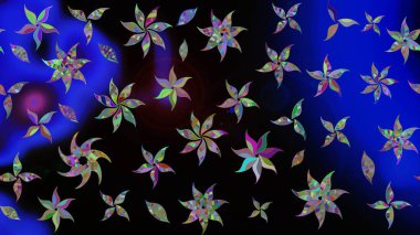 Renkli Bahar Teması eskiz kalıbı. Düz Çiçek Elementleri Tasarımı. Parlak arkaplan eskiz desenli çiçekli fantezi tasarımı.