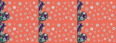 Raster düz çiçek çizim deseni. Hediye ambalaj kağıdı, tebrik kartları, posterler ve pankart tasarımı. Turuncu renkte çiçekler.