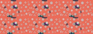 Sevimli çiçek raster deseni. Turuncu renkli çiçekler. Renkli Yaz Temalı eskiz kalıbı. Düz Çiçek Elementleri Tasarımı.