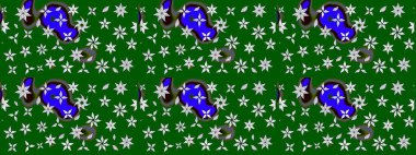 Raster illüstrasyonundaki çiçek desenli çizim. Suluboya tarzında yeşil renkte çiçekler.