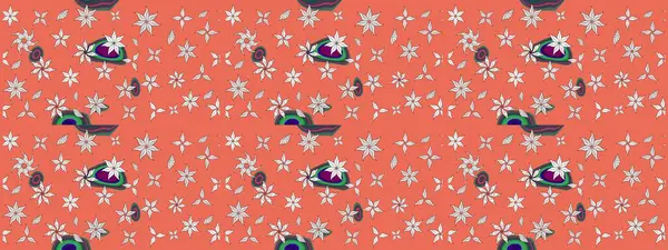 Sevimli çiçek raster deseni. Turuncu renkli çiçekler. Renkli Yaz Temalı eskiz kalıbı. Düz Çiçek Elementleri Tasarımı.