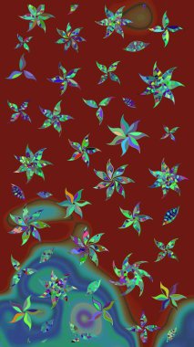 Raster illüstrasyonu. Egzotik çiçekler, kırmızı renkte botanik parlak klasik doğa. Klasik tropikal doğal elementlerin suluboya seti.