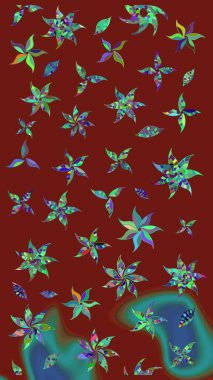 Düz Çiçek Elementleri Tasarımı. Chichi 'nin kumaş kalıbını çiz. Raster illüstrasyonu. Renkli Bahar Teması eskiz kalıbı. Çiçek deseni.