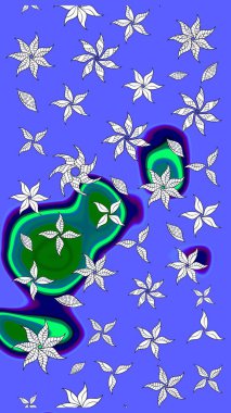 Mavi renkli çiçekler. Raster düz çiçek çizim deseni. Tasarım hediye paketi, tebrik kartları, posterler ve afiş tasarımı.