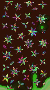 Çiçekli, yapraklı, çiçek desenli eskiz. El çizimi. Raster illüstrasyonu.