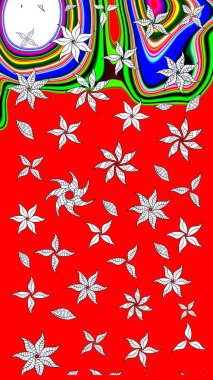 Raster illüstrasyonundaki çiçek desenli çizim. Süslü kumaş deseni. Düz Çiçek Elementleri Tasarımı. Renkli Bahar Teması çizim şablonu.