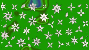 Yeşil renkli etnik çiçeklerle süslenmiş zarif bir eskiz şekli. Asya Tekstil 'inde Raster Çiçek İllüstrasyonu.