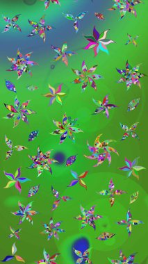 Yeşil renkli etnik çiçeklerle süslenmiş zarif bir eskiz şekli. Asya Tekstil 'inde Raster Çiçek İllüstrasyonu.