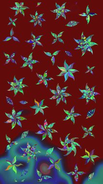 Raster illüstrasyonu. Kırmızı renklerde. 3D çiçekler, çizim.