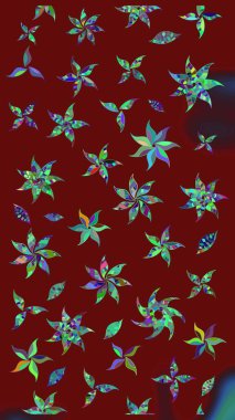 Düz Çiçek Elementleri Tasarımı. Renkli Bahar Teması eskiz kalıbı. Sevimli çiçek raster deseni. Kırmızı renkte çiçekler.