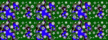 -yeşil ve mavi çiçekler. Çiçek kompozisyonu. Çiçek kolajı. Raster deseni. Doğa. Çiçek arkaplan. Küçük çiçekte güzel desen var..