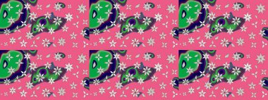 Düz Çiçek Elementleri Tasarımı. Raster illüstrasyonundaki çiçek desenli çizim. Süslü kumaş deseni. Renkli Bahar Teması çizim şablonu.