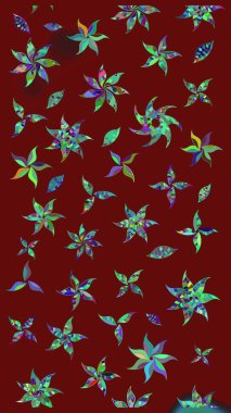 Raster. Düz Çiçek Elementleri Tasarımı. Renkli Bahar Teması çizim şablonu.