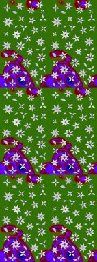 Raster illüstrasyonu. El çizimi. Çiçekli, yapraklı, çiçek desenli çizim..