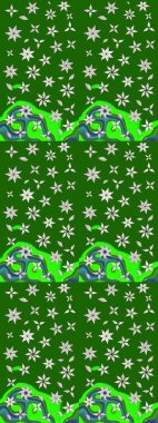 Ağaç dallı bahar çiçekleri ile desen, çiçek siluetiyle yeşil renkler. Raster deseni.