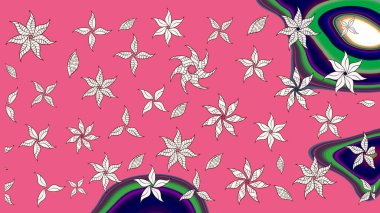 Renkli Bahar Teması eskiz kalıbı. Düz Çiçek Elementleri Tasarımı. Sevimli çiçek raster deseni. Pembe renkte çiçekler.