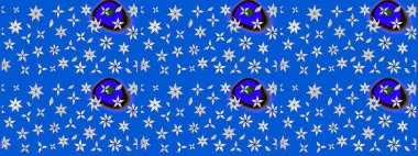 Raster düz çiçek çizim deseni. Hediye ambalaj kağıdı, tebrik kartları, posterler ve pankart tasarımı. Mavi renkte çiçekler.