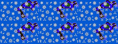 Tropik çiçek desenleri. Raster illüstrasyonu. Mavi renkte çiçekler.