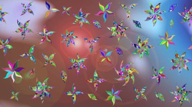 Raster illüstrasyonu. Kahverengi renkli çiçekler. Çiçek desenli eskiz, vuruşlar, sıçramalar, yaz çiçekleri..