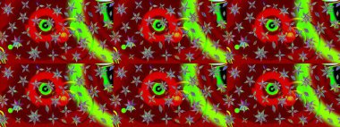 Üzerinde gelincikler ve vadi zambakları olan renkli çiçek desenli nakış deseni. Tekstil tasarımı için kırmızı renkte geleneksel Raster çiçek buketi.