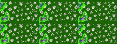 Raster Modaya uygun kumaş deseni. Düz Çiçek Elementleri Tasarımı. Yeşil renkli şirin çiçek deseni. Renkli Bahar Teması çizim şablonu.