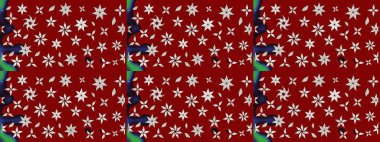 Küçük kırmızı çiçeklerle oldukça eski bir besin torbası deseni. Tekstil, kumaş, kapaklar, duvar kağıtları, baskı, paket, koleksiyon defteri, örgü, dekupaj için çiçek arkaplanı..