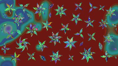 Kırmızı renkte etnik çiçeklerle süslenmiş zarif bir eskiz şekli. Raster Çiçek İllüstrasyonu güzel tekstil..