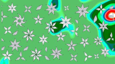Arkaplan dokusu, duvar kağıdı, yeşil renkli çiçek teması. Soyut etnik raster çizim kalıbı. Kabile sanatı boho baskısı, klasik çiçek arkaplanı.