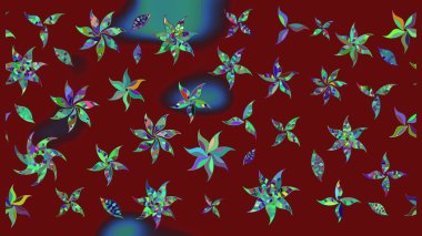 Kırmızı renkte çiçekler. Raster illüstrasyonu. Asya tekstil tarzında. Raster illüstrasyonu. Çiçek desenini çiz.