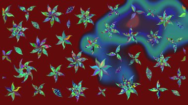 Düz Çiçek Elementleri Tasarımı. Çiçeksel fantezi tasarımı ve parlak bir arka plan çizimi. Renkli Bahar Teması çizim şablonu.