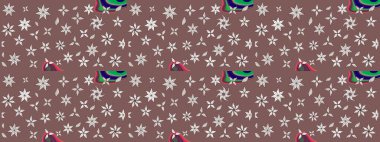 Kahverengi renkte çok kahverengi, zarif küçük çiçekler ve komik böcekler, raster desen, illüstrasyon.